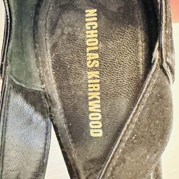 Nicholas Kirkwood Sandals Womens 5.5 Black Suede Heel Ankle Strappy Dress Pearl - Picture 10 of 12